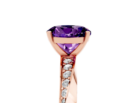 Rose gold Round Cut Amethyst Engagement Ring with Side Stone Accents and Four-Prong Setting_32