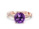 Rose gold Round Cut Amethyst Engagement Ring with Side Stone Accents and Four-Prong Setting_60