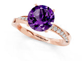 Rose gold Round Cut Amethyst Engagement Ring with Side Stone Accents and Four-Prong Setting_61