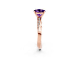 Rose gold Round Cut Amethyst Engagement Ring with Side Stone Accents and Four-Prong Setting_62