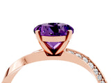 Rose gold Round Cut Amethyst Engagement Ring with Side Stone Accents and Four-Prong Setting_64