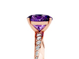 Rose gold Round Cut Amethyst Engagement Ring with Side Stone Accents and Four-Prong Setting_65