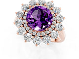 Rose gold Round Cut Amethyst Floral Double Halo Engagement Ring with Prong Setting_61