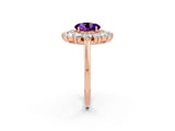 Rose gold Round Cut Amethyst Floral Double Halo Engagement Ring with Prong Setting_62