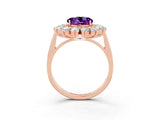 Rose gold Round Cut Amethyst Floral Double Halo Engagement Ring with Prong Setting_63