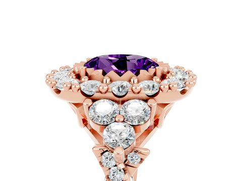 Rose gold Round Cut Amethyst Halo Ring with Pavé Band and Four-Prong Setting_17