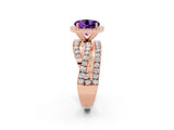 Rose gold Round Cut Amethyst Halo Ring with Round Split Shank and Prong Setting_50