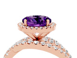 Rose gold Round Cut Amethyst Halo Ring with Round Split Shank and Prong Setting_52