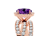 Rose gold Round Cut Amethyst Halo Ring with Round Split Shank and Prong Setting_53