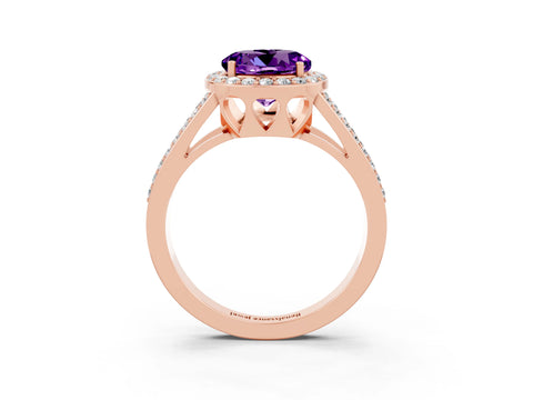 Rose gold Round Cut Amethyst Halo Ring with Split Shank U-Prong Band and Four-Prong Setting_3