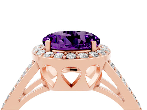 Rose gold Round Cut Amethyst Halo Ring with Split Shank U-Prong Band and Four-Prong Setting_4