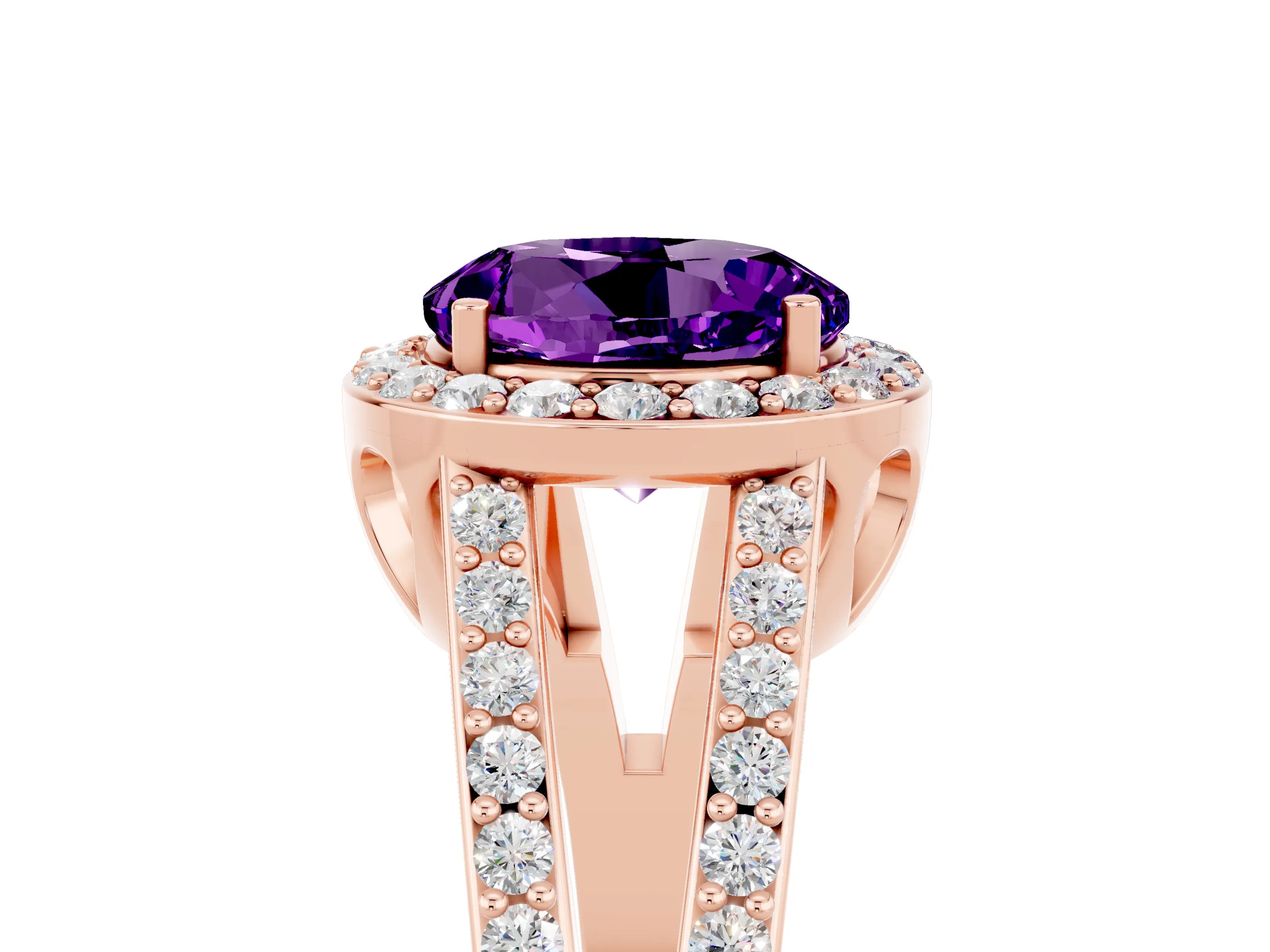 Rose gold Round Cut Amethyst Halo Ring with Split Shank U-Prong Band and Four-Prong Setting_5