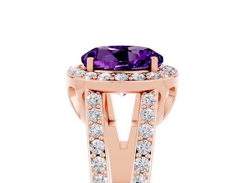Rose gold Round Cut Amethyst Halo Ring with Split Shank U-Prong Band and Four-Prong Setting_5