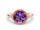 Rose gold Round Cut Amethyst Halo Ring with Tapered Band and Four-Prong Setting