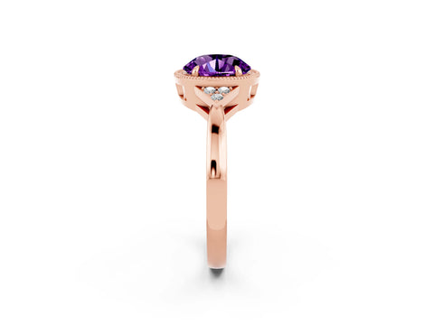 Rose gold Round Cut Amethyst Halo Ring with Tapered Band and Four-Prong Setting_2