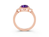 Rose gold Round Cut Amethyst Halo Ring with Tapered Band and Four-Prong Setting_3