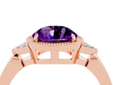 Rose gold Round Cut Amethyst Halo Ring with Tapered Band and Four-Prong Setting_4