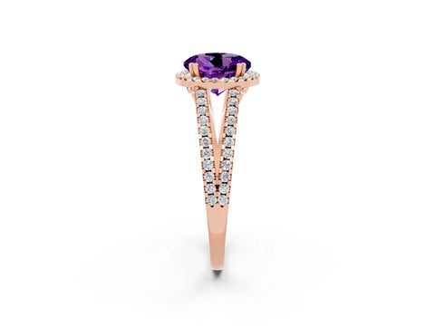 Rose gold Round Cut Amethyst Halo Split Shank Engagement Ring_14