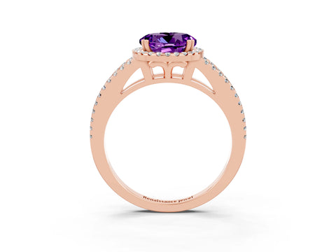 Rose gold Round Cut Amethyst Halo Split Shank Engagement Ring_15