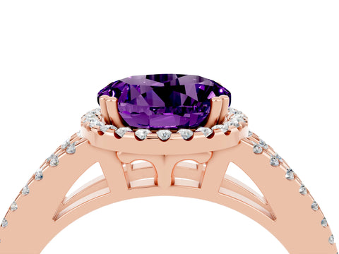 Rose gold Round Cut Amethyst Halo Split Shank Engagement Ring_16