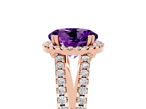 Rose gold Round Cut Amethyst Halo Split Shank Engagement Ring_17