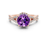 Rose gold Round Cut Amethyst  Halo Twist Band Solitaire Prong Setting Ring_24