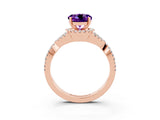 Rose gold Round Cut Amethyst  Halo Twist Band Solitaire Prong Setting Ring_27