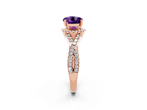 Rose gold Round Cut Amethyst Halo Twist Band Solitaire Prong Setting Ring_2