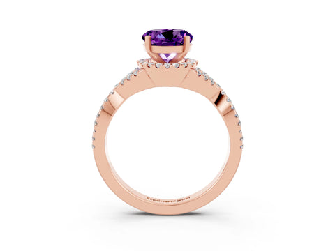 Rose gold Round Cut Amethyst Halo Twist Band Solitaire Prong Setting Ring_3