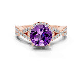 Rose gold Round Cut Amethyst  Halo Twist Band Solitaire Prong Setting Ring_42