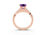Rose gold Round Cut Amethyst  Halo Twist Band Solitaire Prong Setting Ring_45