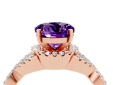 Rose gold Round Cut Amethyst  Halo Twist Band Solitaire Prong Setting Ring_46