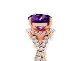 Rose gold Round Cut Amethyst  Halo Twist Band Solitaire Prong Setting Ring_47