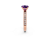 Rose gold Round Cut Amethyst Milgrain Pavé Engagement Ring with Four-Prong Setting_2