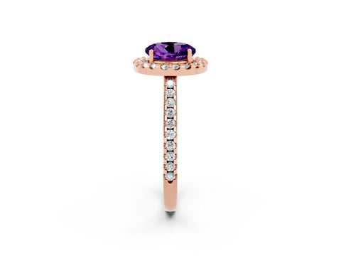 Rose gold Round Cut Amethyst Pavé Halo Ring with Four-Prong Setting_14