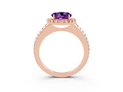 Rose gold Round Cut Amethyst Pavé Halo Ring with Four-Prong Setting_15