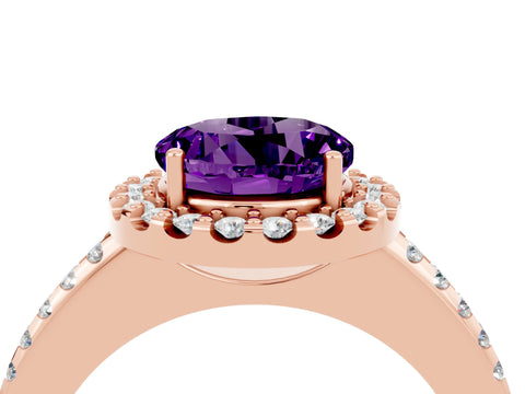 Rose gold Round Cut Amethyst Pavé Halo Ring with Four-Prong Setting_16