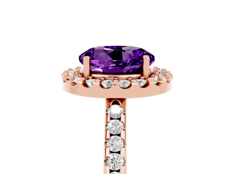 Rose gold Round Cut Amethyst Pavé Halo Ring with Four-Prong Setting_17