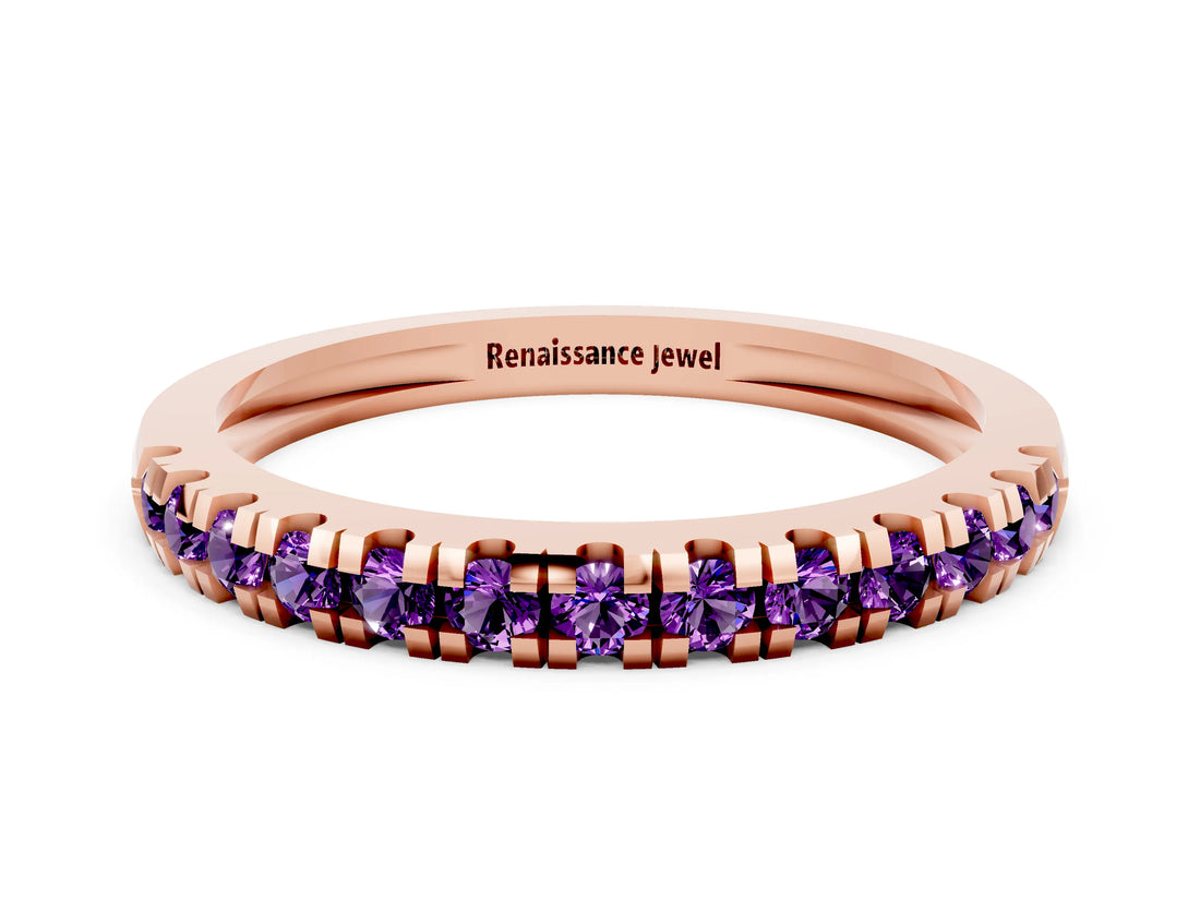 Rose gold Round Cut Amethyst Pavé Set Thin Band