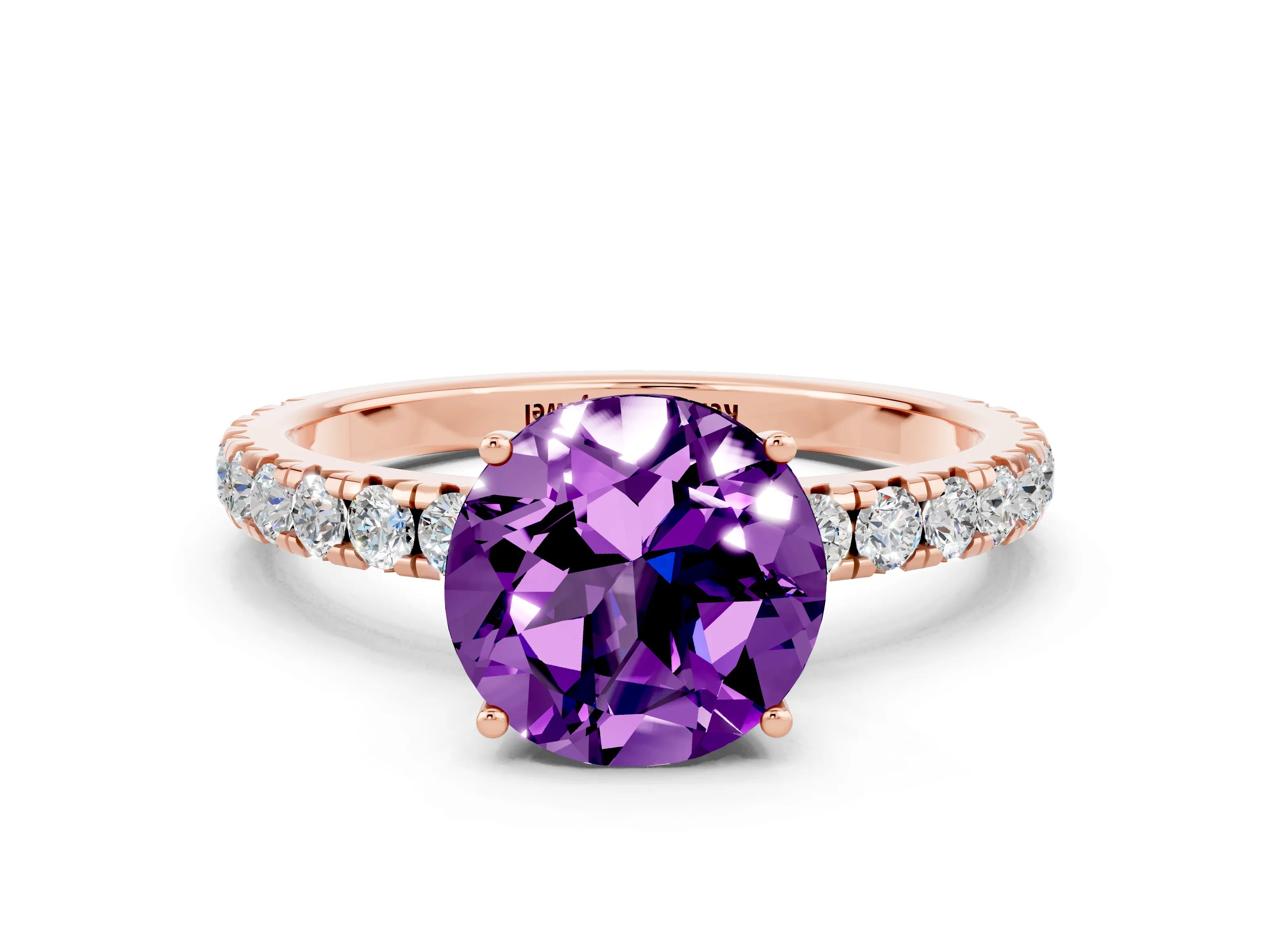 Rose gold Round Cut Amethyst Pavé Solitaire Engagement Ring with Four-Prong Setting_12
