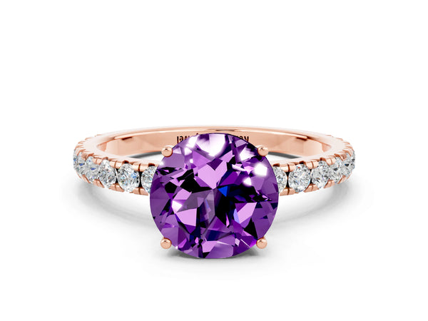 Rose gold Round Cut Amethyst Pavé Solitaire Engagement Ring with Four-Prong Setting