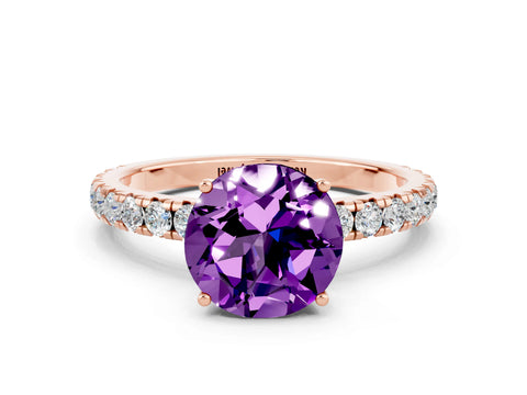 Rose gold Round Cut Amethyst Pavé Solitaire Engagement Ring with Four-Prong Setting_12