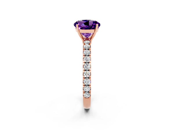 Rose gold Round Cut Amethyst Pavé Solitaire Engagement Ring with Four-Prong Setting