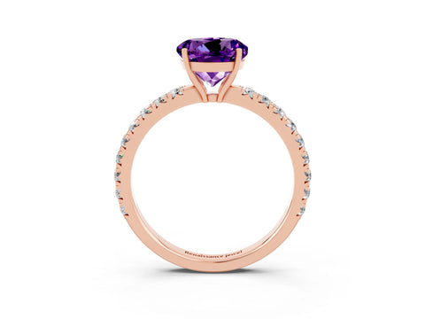 Rose gold Round Cut Amethyst Pavé Solitaire Engagement Ring with Four-Prong Setting_15