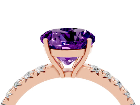 Rose gold Round Cut Amethyst Pavé Solitaire Engagement Ring with Four-Prong Setting_16