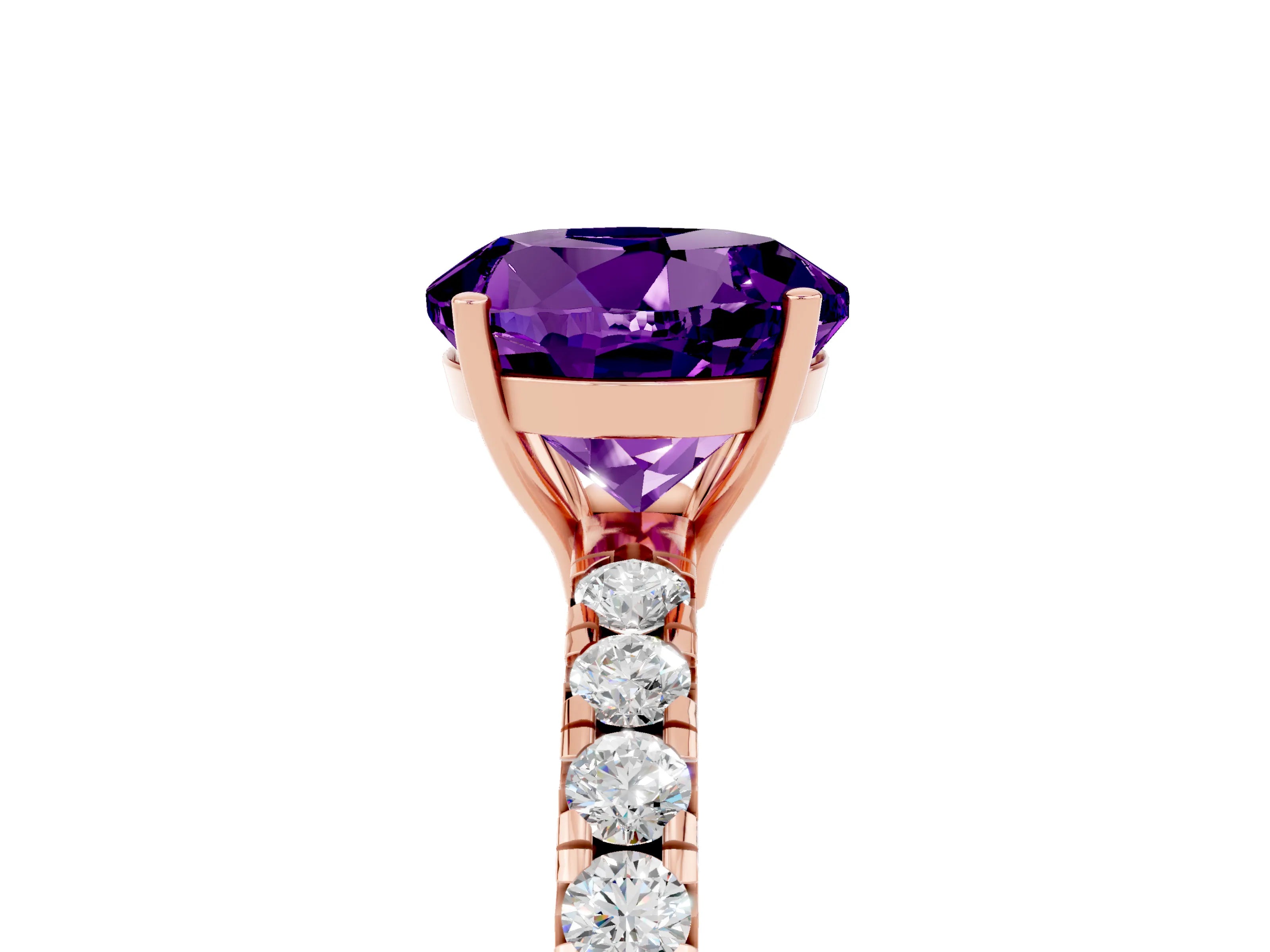 Rose gold Round Cut Amethyst Pavé Solitaire Engagement Ring with Four-Prong Setting_17