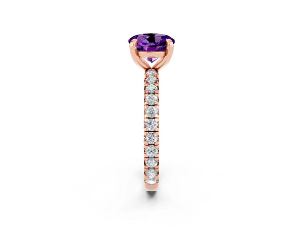 Rose gold Round Cut Amethyst Pavé Solitaire Ring with Round Band and Prong Setting