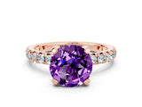 Rose gold Round Cut Amethyst Pavé Solitaire Ring with Round Band and Prong Setting_24