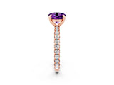 Rose gold Round Cut Amethyst Pavé Solitaire Ring with Round Band and Prong Setting_26