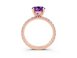 Rose gold Round Cut Amethyst Pavé Solitaire Ring with Round Band and Prong Setting_27